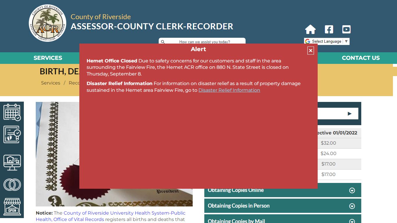 Riverside County Assessor - County Clerk - Recorder - Birth, Death, and ...