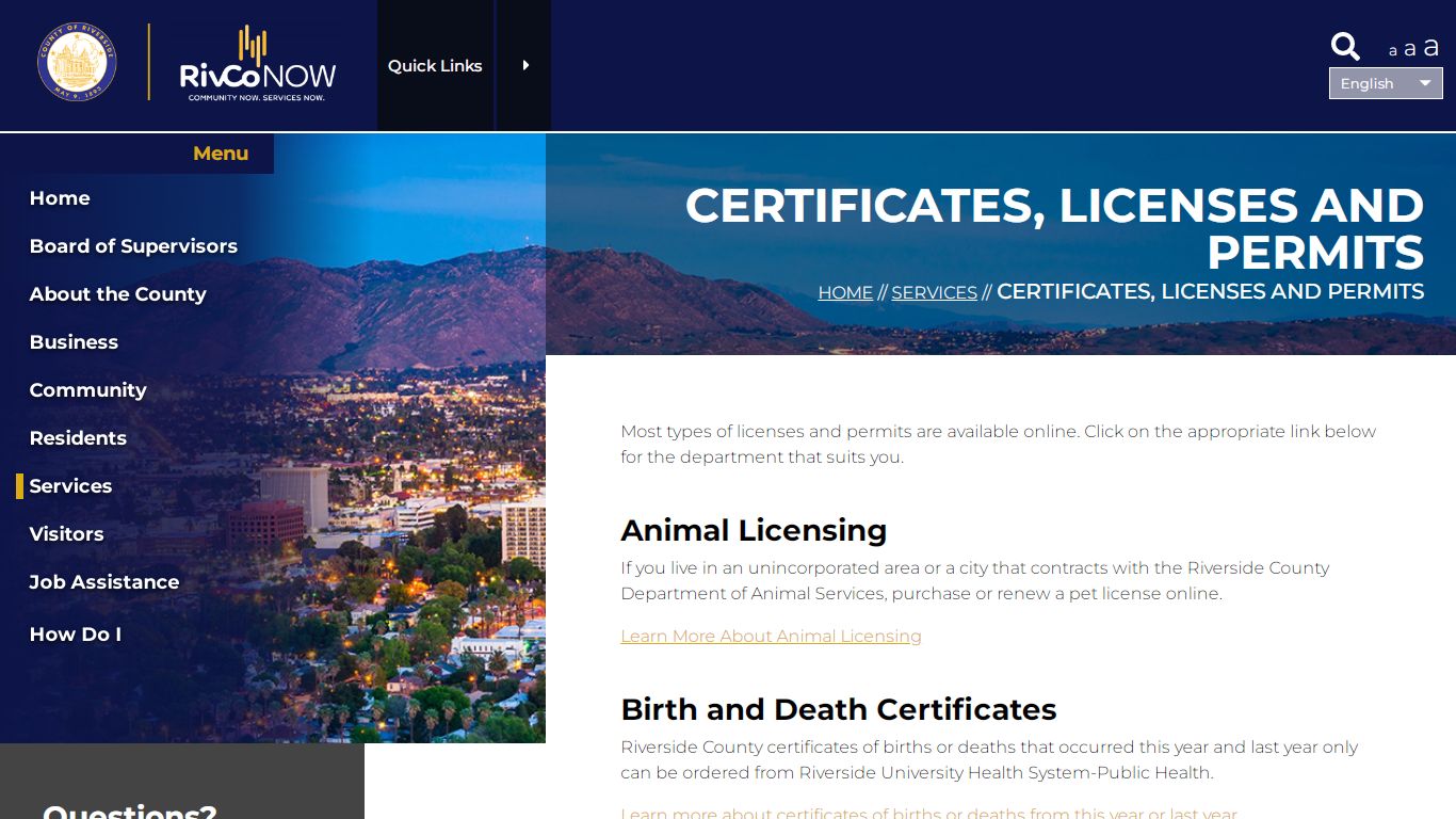 Certificates, Licenses and Permits | County of Riverside